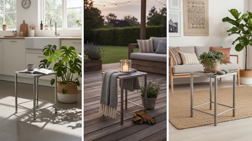 Image of MILAD SAIFIX Sitting Stool for Indoor Or Outdoor | Metal Lightweight | Office & Home | Kitchen & Garden | Heavy Duty | Table (Silver (Slatted))
