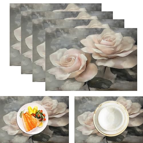 Set de table rectangulaire résistant à la chaleur anti tache rose lin - 2