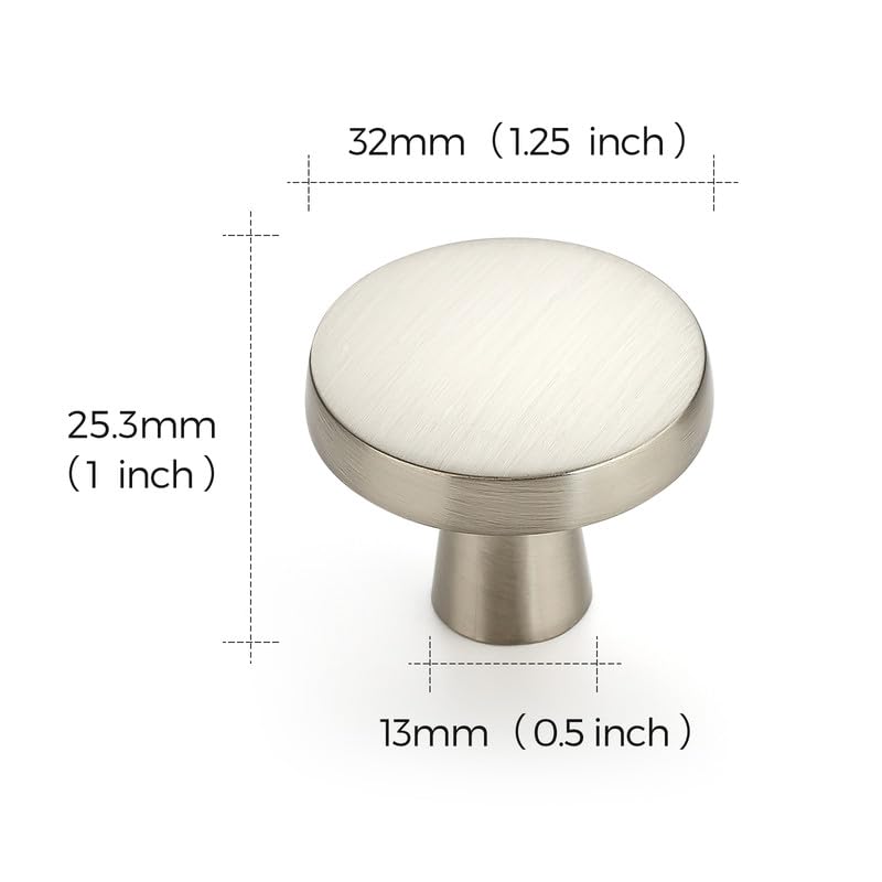 Image of Ravinte 5 Pack Single Hole Round Cabinet Knobs Brushed Nickel Pulls Drawer Knobs Kitchen Hardware Handles
