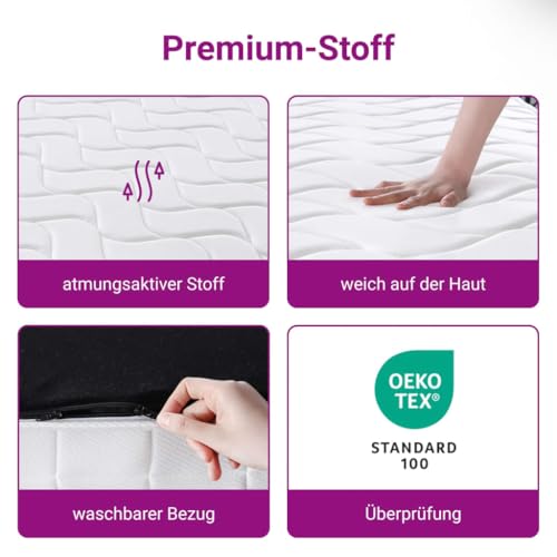 vidaXL Matratze Taschenfederkern, Taschenfederkernmatratze Atmungsaktiv Hautfreundlich, Bettmatratze Härtegrad Mittelfest, Stoffmatratze Federkernmatratze, 100x200cm – Bild 8