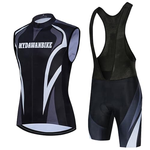 Tenue cycliste sans manches homme avec gilet et cuissard à bretelle pour vélo VTT