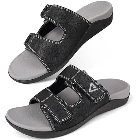 V.Step Orthopedic Slides with Arch Support for Women Men, Adjustable Orthotic Sandals for Plantar Fasciitis Pain Relief Indoor Outdoor Black W10/M9 Cover