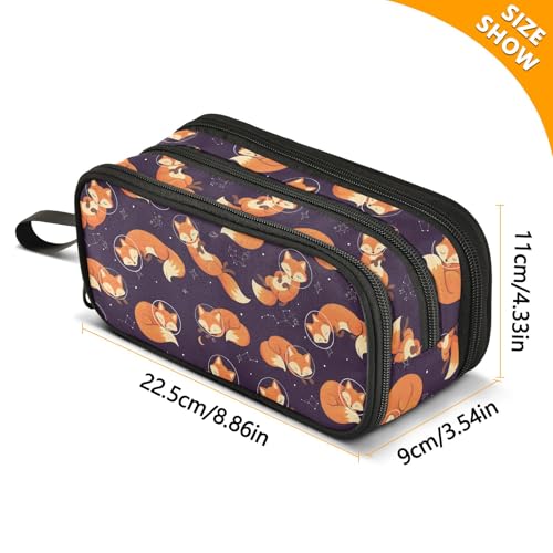 Image of Fox Space Pencil Case 3 Compartment Pen Bag Pouch Holder Box for Office College School Portable Storage Bag for Kids