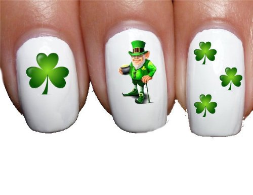 Leprechaun ST. Patricks Irish Nail Art Transfer Decal Wrap for False Acrylic Gel or Natural Nails