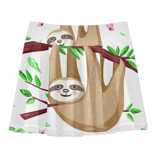 Joisal Toddler Tennis Skirts Cute Sloths Hanging Tree Girls' Shorts Athletic Skorts Breathable Pleated Skort 4t2