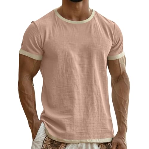 Mens T Shirts Crew Neck Short Sleeve Ringer Style Pink 3X