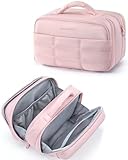 BAGSMART Toiletry Bag for Women, Travel Makeup Bag, Wide-open Portable Make Up Bag Organizer for Women for Travel Essentials Travel-Size Toiletries Accessories Bottles, Brushes, Pink
