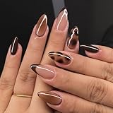 FrostyFlair Ongles à Presser en Forme d'Amande, 24 Faux Ongles avec Design Léopard French, Moyenne Longueur Ongles Artificiels à Coller pour Femmes