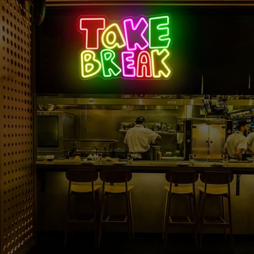 Image of Take Break Neon Sign, Letter Neon Light for Wall Decor, 15.31 inch x 10.62 inch LED Light for Gaming Room Man Cave Bedroom Window Party Bar Cafe Seating Area