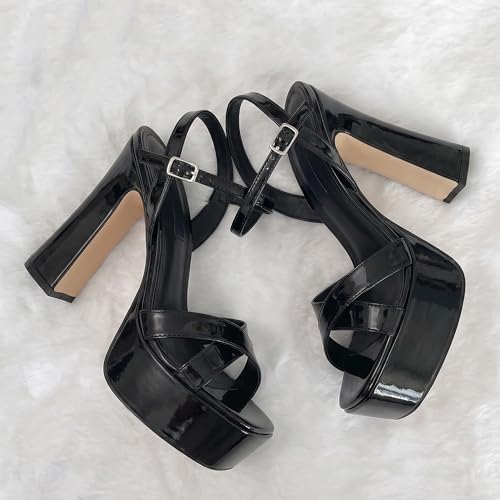Image of Platform Heels for Women Chunky High Heel Sandals with Ankle Strap, Open Toe Dress Shoes for Work Party Evening Wedding