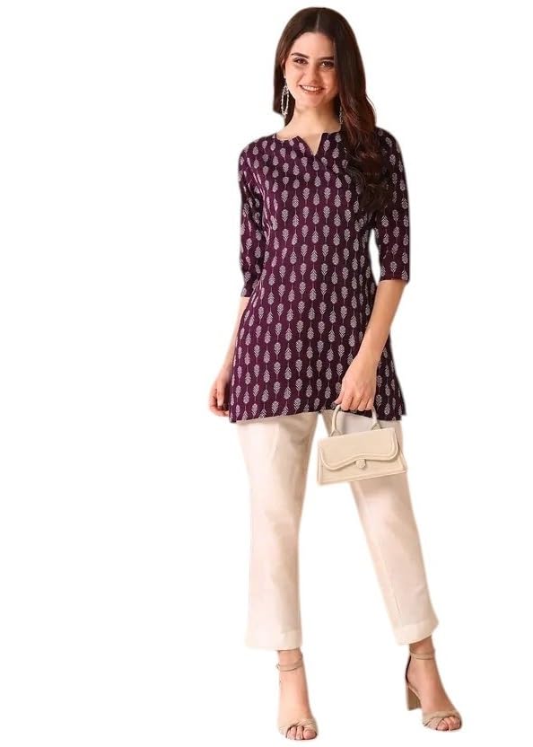 Image of Women's Short Kurti in TopsTunic Rayon Cotton Blend | Ladies Ethnic Tunic