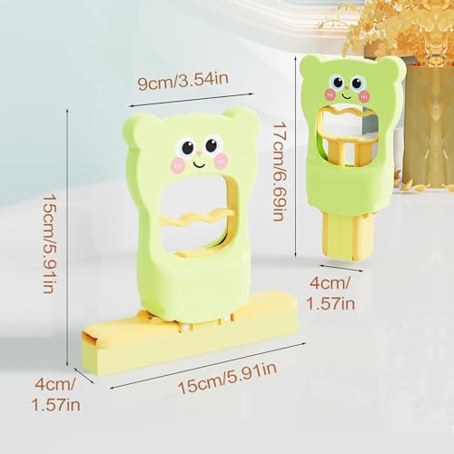 Image of Mini Foldable Sponge Mop - Portable Self-Squeeze Floor Cleaner for Home, Kitchen & Bathroom - Compact Wet & Dry Cleaning Supplies for Counters, Tiles & Small Spaces (Cartoon Green)