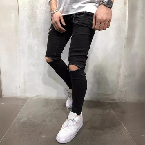 Men Micro Elastic Ripped Skinny Jeans Mid Rise Denim Pants with Holes Y2K Classic Comfortable Daily Trousers2