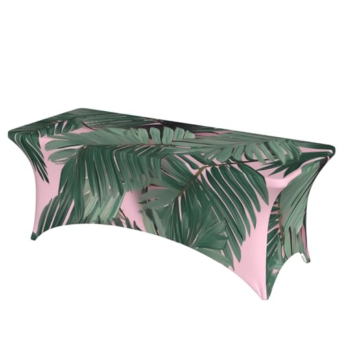 Nappe rectangulaire extensible de 1,8m en élasthanne rose à feuilles de palmier - 2