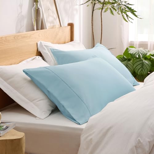 Bedsure King Size Pillow Cases Set of 2 - Light Blue Brushed Microfiber Pillowcases 2 Pack, Super Soft Pillow Case Cover with Envelope Closure, Wrinkle, Fade and Stain Resistant, 20x36 Inches