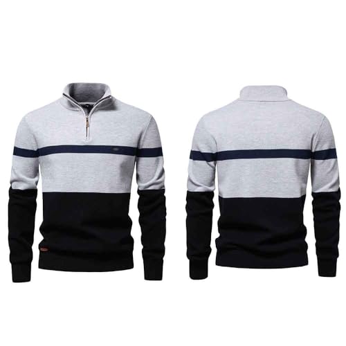 Men's Quarter Zip Pullover Sweater, Autumn and Winter Stand up Collar Sweater, Half Zip Color Blocked Sweater3