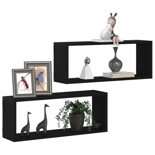 vidaXL Étagères murales avec étagère 2 pcs Chêne Noir 60 x 15 x 23 cm, Étagère Murale rectangulaire Moderne, Rangement stylé pour Le Salon, Gain de...