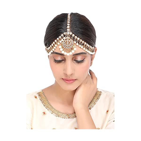 Yellow Chimes Traditional Maang Tikka Gold Plated and Kundan Studded Ethnic Design for Women and Girls - Image 6