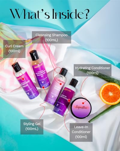 SugarBoo Curls Travel Size Wash Day Set | Complete Curly Hair Care Kit | Vegan & Sulfate-Free | 5 x 100ml