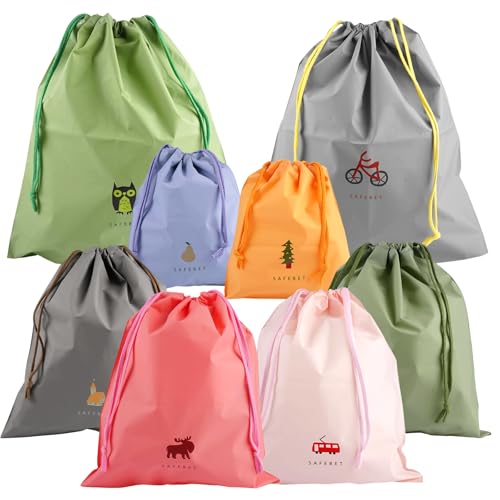 8 Pièces Pochette Tissu Cordon Rangement Sac,Sac à Cordon PE Jouet Organisateurs Bagage,Rangement Pour Voyage Gym Pochette Plastique per Vêtements,Chaussures,équipements Sportifs,Jouets,Accessoires