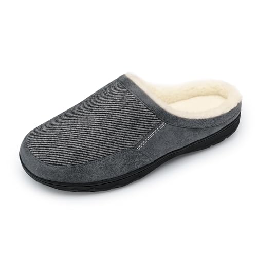 DREAM PAIRS Men's Cozy Memory Foam Slippers with Fuzzy Wool-like Lining, Slip-on Washable Indoor Outdoor House Shoes 13-14 Light Grey