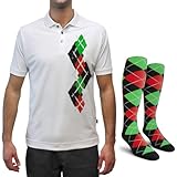Dry Fit Graphic Golf Polo Shirt for Men, Great for Sports and All Outdoor Activities - Argyle Paradise - G: Black/Red/Lime - Medium with Socks