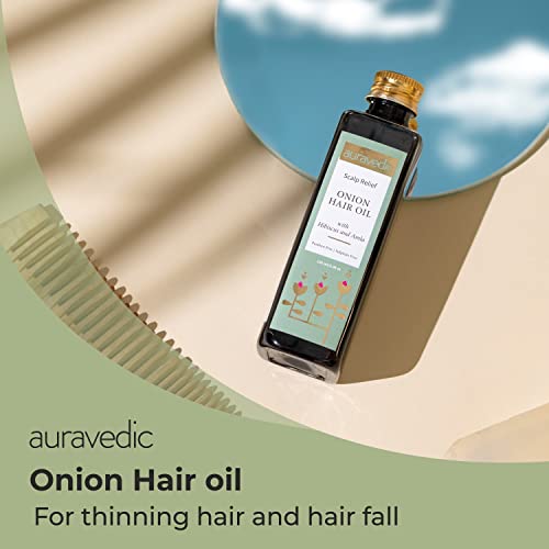 Image of Auravedic Onion Hair Oil Scalp Relief Ayurvedic Hair Oil With Tea Tree Oil For Hair 100ml Amla Hair Oil For Men Herbal Hair Oil For Women Paraben Free