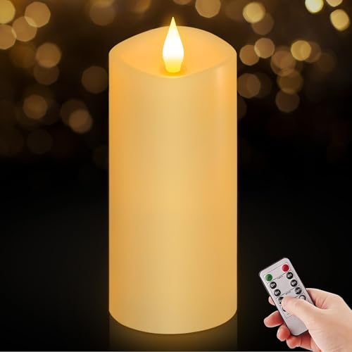 Image of Flameless LED Candles 3 inchx7 inch Set of 1, Battery Operated with Remote & Timer, 600-Hour on 2 AA Batteries, Flickering Realistic Flame, Ivory for Indoor /Outdoor