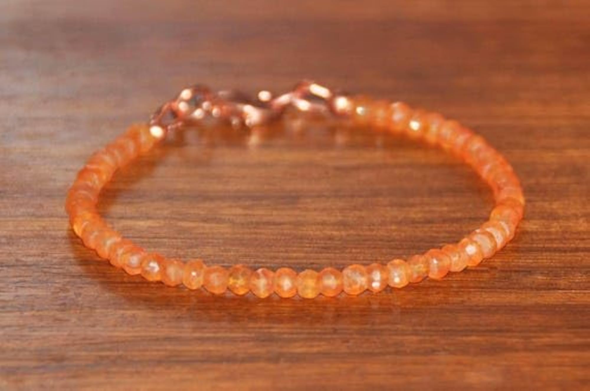 Carnelian Round Beaded Bracelet with Gold Plated Clasp, Adjustable