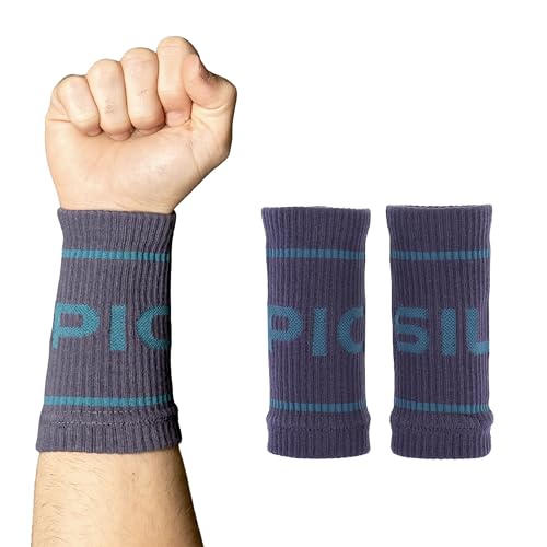 PICSIL - Muñequeras Deportivas de Algodón | Absorbentes y Transpirables | Ideales para Gym, Running y Tenis | Uso con Calleras | Diseño Unisex | Color Graystone