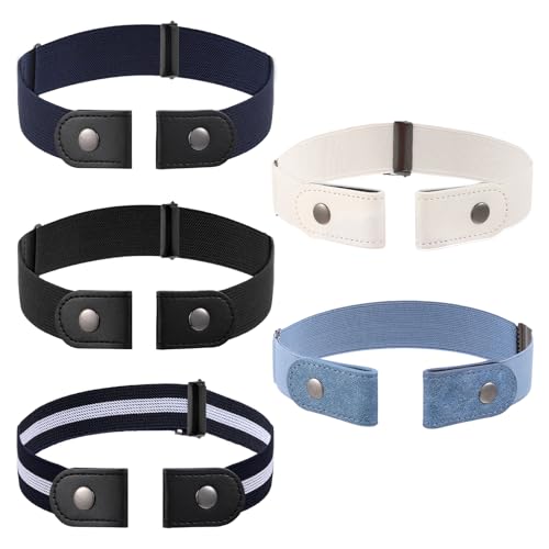 5 Pack No Buckle Invisible Stretch Belt, Comfortable Buckle-Free Elastic Belts for Women Invisible Belt Stretch Belts for Men Jeans Pants