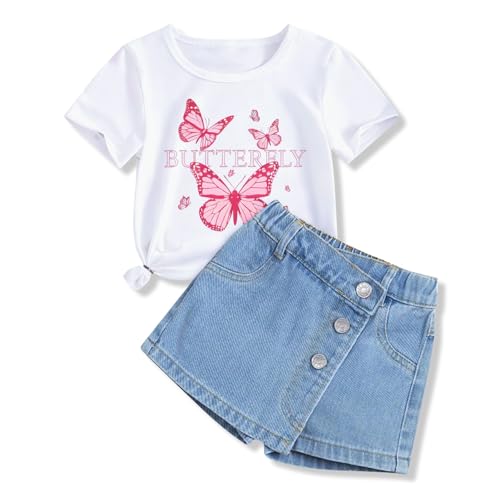 Voxikodex Size 11 12 Years Tween Girls Clothes 2PCS Cute Butterfly Print Short Sleeve T-Shirt Tops & Jean Short Set Trendy Teen Girls Summer Vacation Outfits Set(11-12Y)