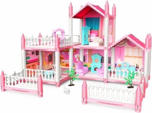 Image of Luxury Multi-Level Doll House Playset for Kids with Furniture & Accessories | DIY Pretend Role Play Villa House Toy Set for Girls & Boys Age 6+ Years (4ROOM Doll House)