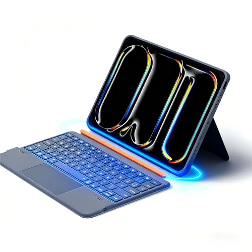 QUARK (�N�H�[�N) �L�[�{�[�h�P�[�X iPad Air 13�C���` (M3/M2) & Pro 12.9�C���` 6/5/4/3�p �}�O�l�b�g�����O���\�L�[�{�[�h�P�[�X ���߉\�ȃX�^���h�t�� 7�F�o�b�N���C�g�L�[ �g���b�N�p�b�h�t�� �O���[