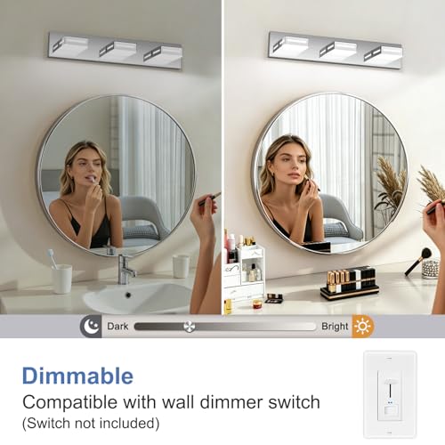 Image of LED Modern Bathroom Light Fixtures, 3-Light 24-Inch Dimmable 5CCT Adjustable Chrome Vanity Lights for Bathroom Lighting Fixtures Over Mirror, 350 Rotatable Wall Lamp