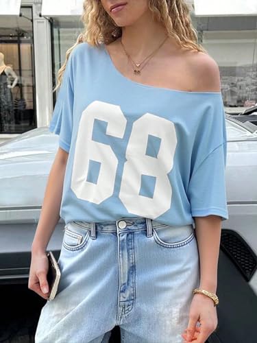 Image of SXV STYLE Women's Casual Numeric Print Short Sleeve T-Shirt, Summer