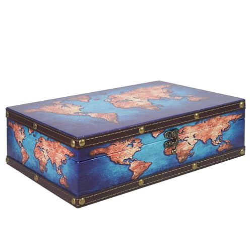 DreamsEden Decorative Wooden Storage Box with Vintage World Map Design