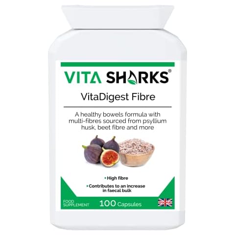 VitaDigest Fibre - Vegan Dietary High Fibre Capsules for Healthy Clear Bowels & Increased Faecal Bulk with Psyllium Husk Fiber, Flaxseed & Beetroot - Kosher Cover