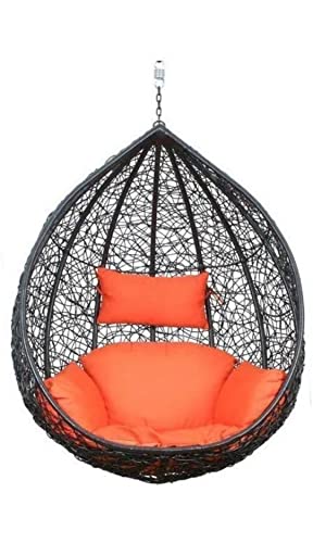 Image of Single Seater Swing Chair With Stand for Home & Cushion & Hook Outdoor Indoor | Balcony |Garden |Living Room |Garden | Patio | Home Improvement|(Swing Black With Cushion Orange)