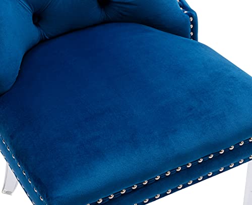 Kmax Velvet Elegant Upholstered Dining Chairs, Armless Accent Chair With Ring Pull Acrylic Legs, Set Of 2 - Blue #TOP5