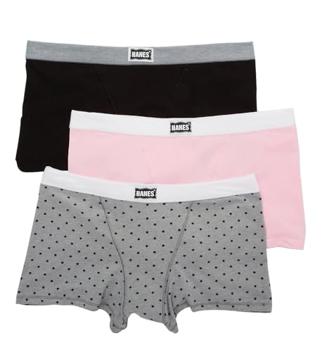 Hanes Womens Original Stretch Vintage Boxer Brief - 3 Pack 45VOBB Pink/Black/Pattern M