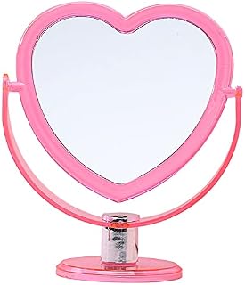 Heart Shape Mirror Love Heart Mirror Standing Mirror Doublesided Desktop Mirror Rotatable for Women Girls Makeup Cosmetic Tool 6.5x19cm - Pink