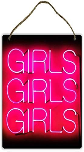 TOPlastt Girls Girls Girls - Neon - Wood Wall Sign Plaque Art Inspirational