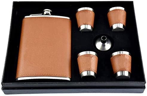Hip Flash 4-Shot Stainless Steel Flask Set – 8oz Pocket Liquor Bottle with 4 Shot Glasses, Leakproof Whiskey Vodka Wine Alcohol Flask for Men & Women, Portable Travel Drinking Gift Set