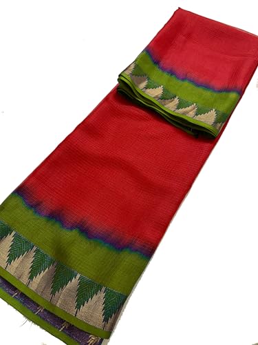 Image of Women's Bhagalpuri Pure Kota Doria Silk Net Saree With Temple Zari Border and Running Blouse Piece