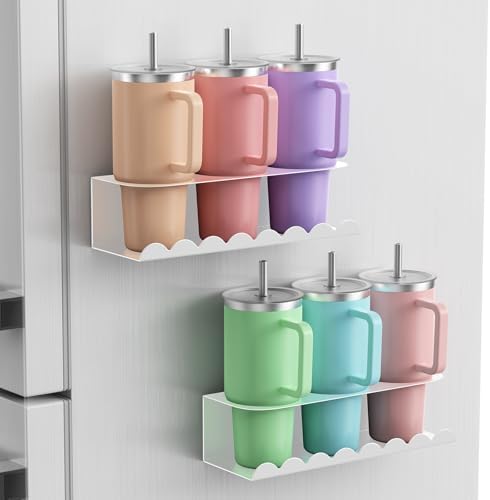 2 Pack Magnetic Cup Holder for Fridge, Water Bottle Organizer for Stanley 30&40 oz Tumbler Metal Stanley Cup Accessories Organizer for Home Kitchen Outdoor (White)