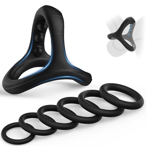 Silicone Cock Ring,Triangle Penis Ring Sex Toys for Men,7 Different Sizes Cock Rings for Erection Enhancing,Adult Sex Toys for Male Pleasure Ring for Couples（Black）