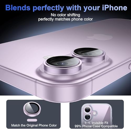 Image of Choiche Camera Lens Protector Compatible for iPhone 17 (Purple) - 9H Tempered Glass Camera Cover, HD Clear Anti-Scratch Screen Protector with Metal Ring Decoration, Case Friendly, Night Shot Safe