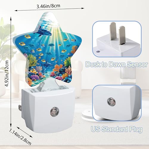 Image of Underwater World Night Light,Sea Ocean Fish Plug-in Star Night Lights with Dusk-to-Dawn Sensor for Bedroom,Bathroom,Living Room Sleep Friendly Lamp for Women Girls Boys Gift,0.5W