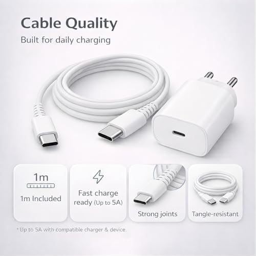 Image of 25W Charger for Samsung with Type C Cable | Super Fast Charging for Galaxy S26 /S25 Ultra, S24 FE, A56 /A36, M15 /M17 /M55 5G, F15 /F55 /Z Fold & S /A /M /F /Z Series - BIS Certified
